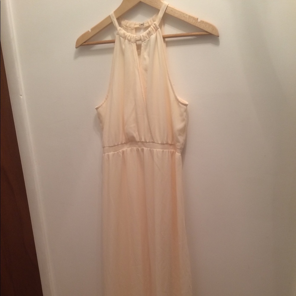 New cream/ Blush chiffon maxi dress, wedding/prom